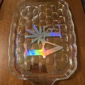 Iridescent Glass Ash Tray with Leaf Design